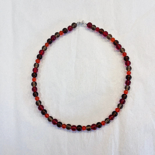Colourful glass beaded necklace - Deep red stripe