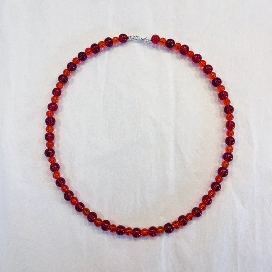 Colourful glass beaded necklace - Red Stripe
