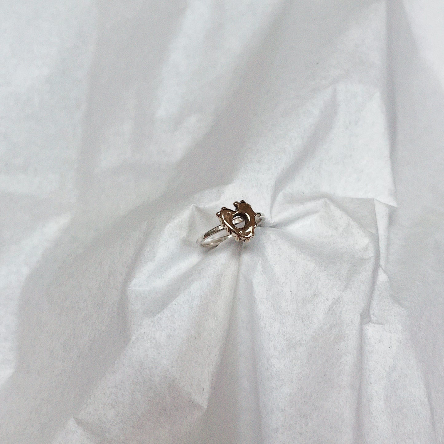 Brass and silver heart charm ring