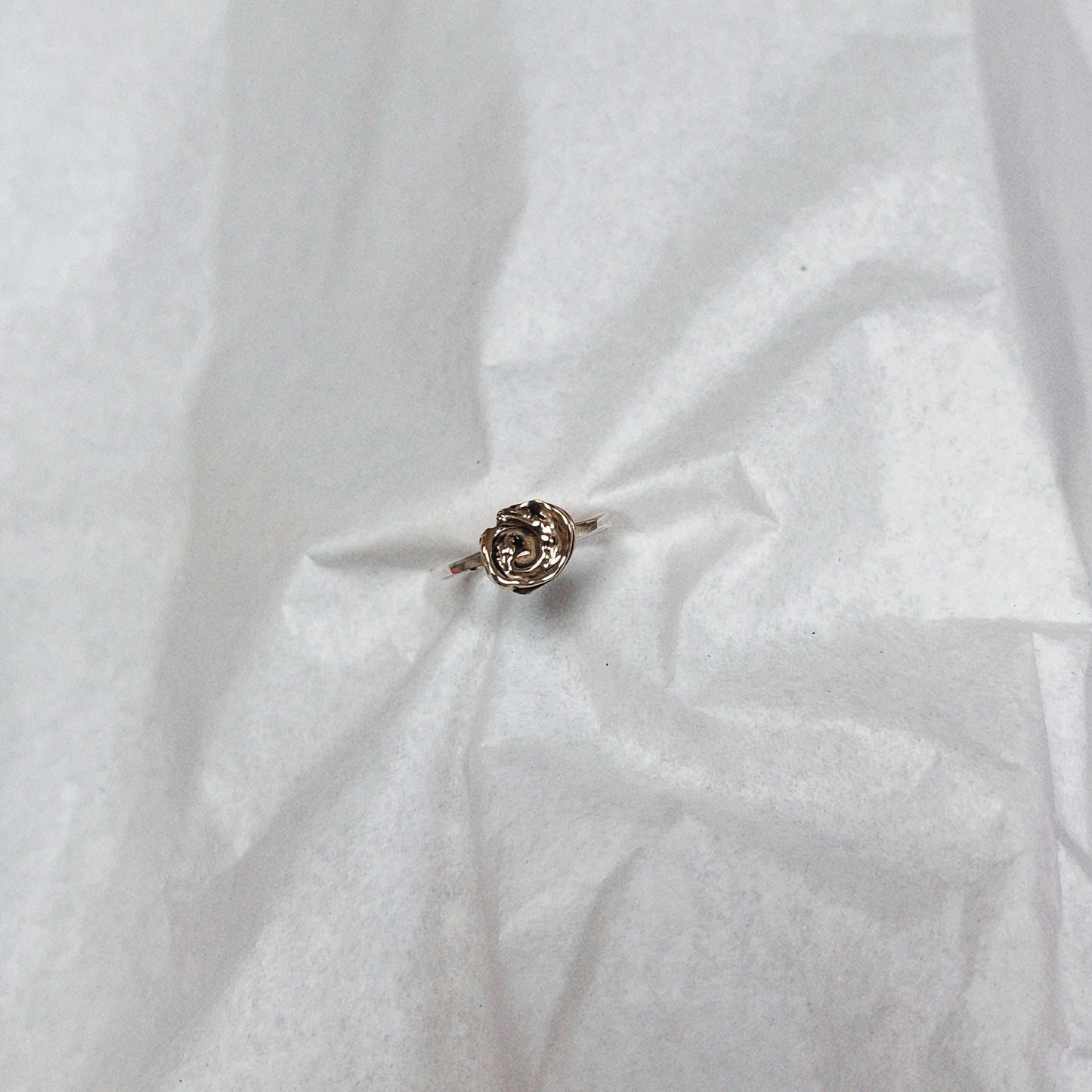 Brass and silver shell charm ring