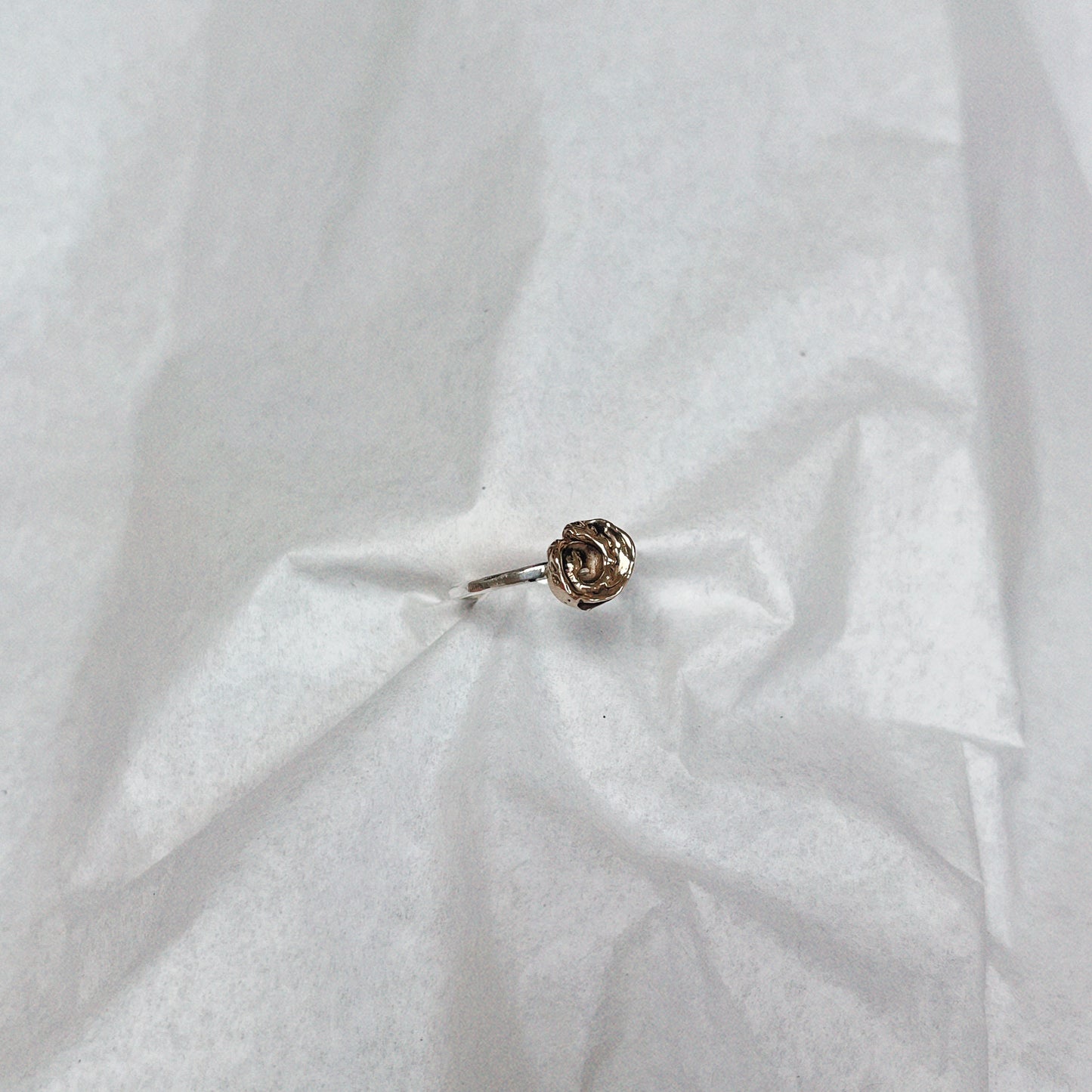 Brass and silver shell charm ring