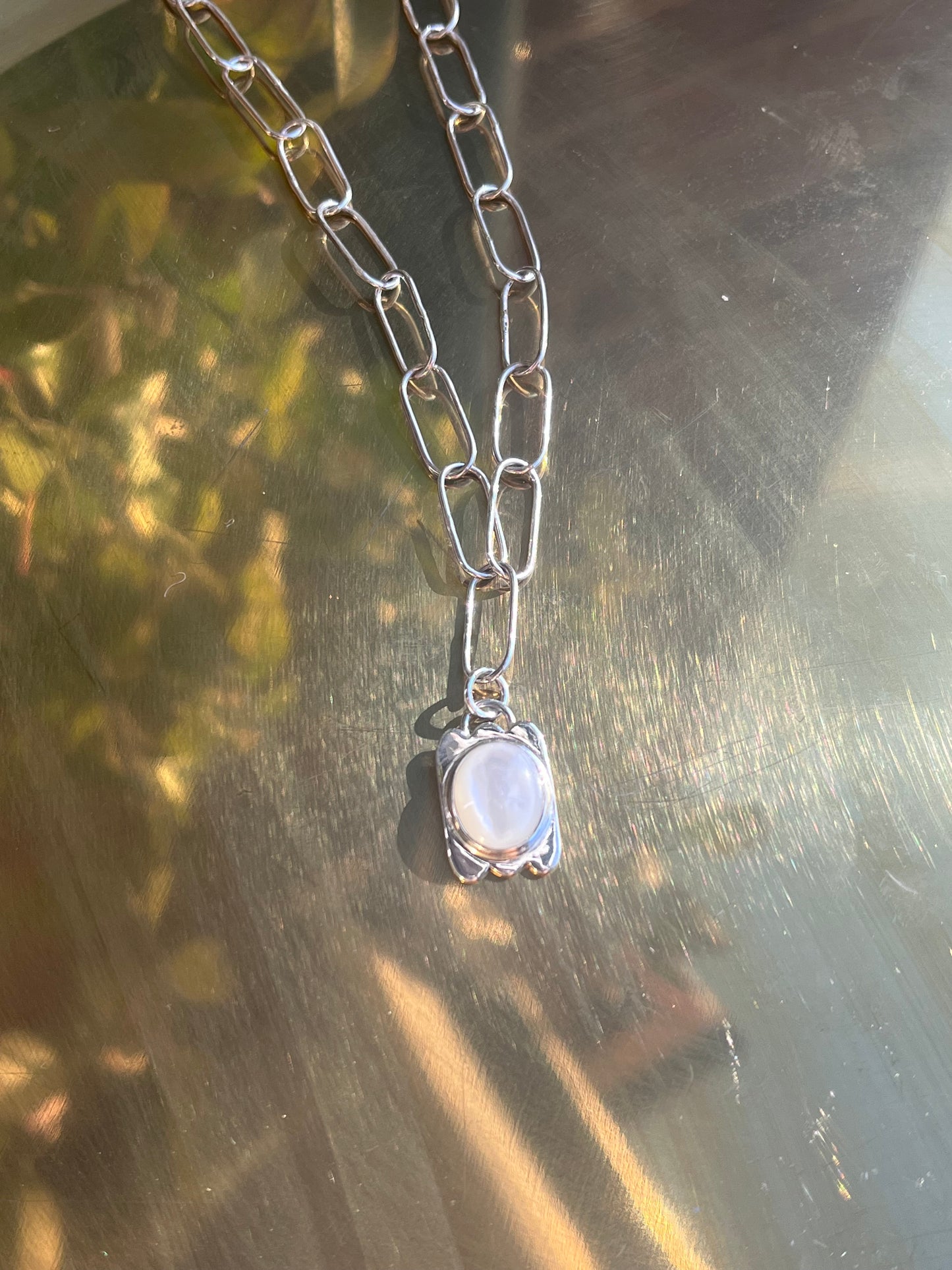 MOP charm on paperclip chain