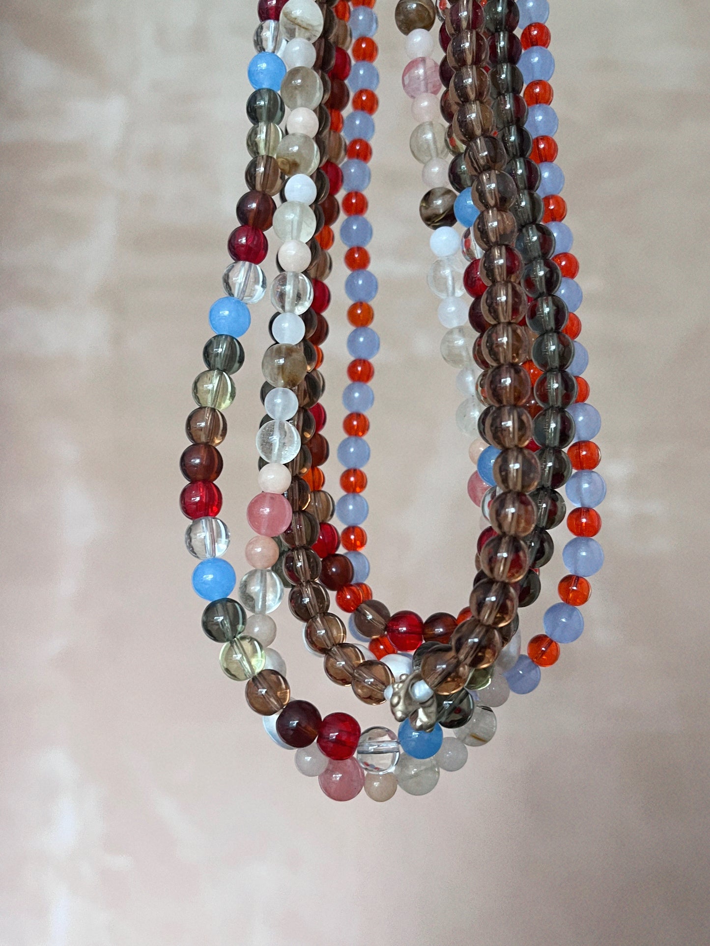 Colourful glass beaded necklace - Red Stripe