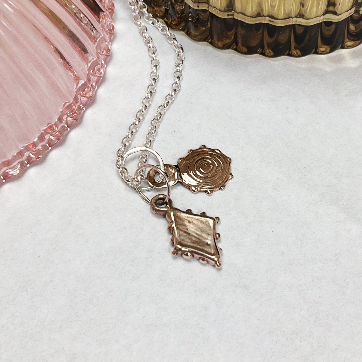 Brass and silver charm necklace